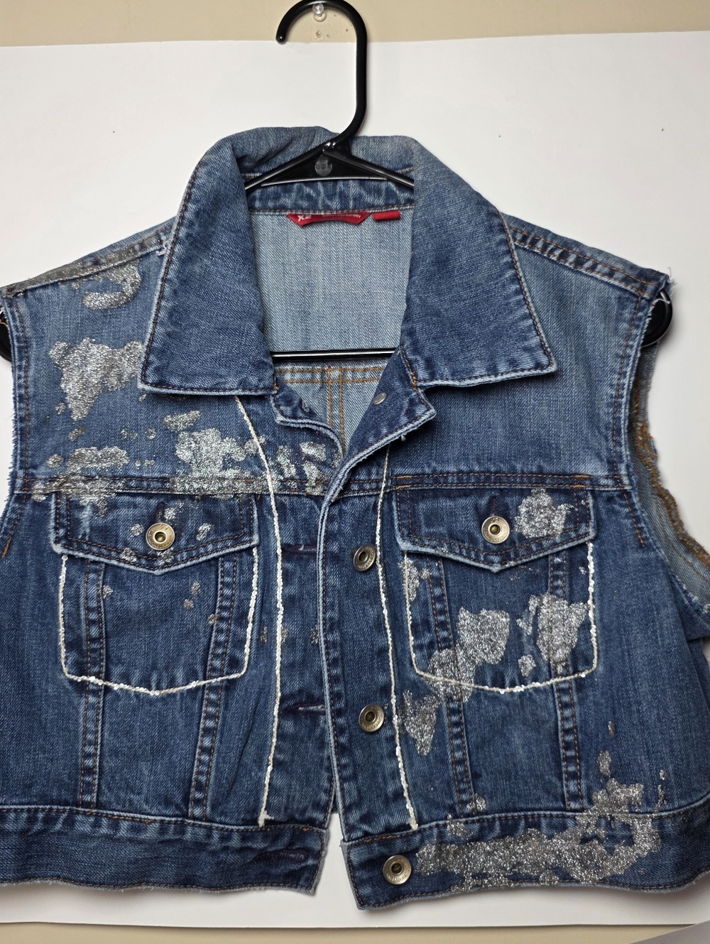 Denim Sleeveless Jeans Vest Blue Silver Accents Y2K Glam Grunge Festival Rodeo